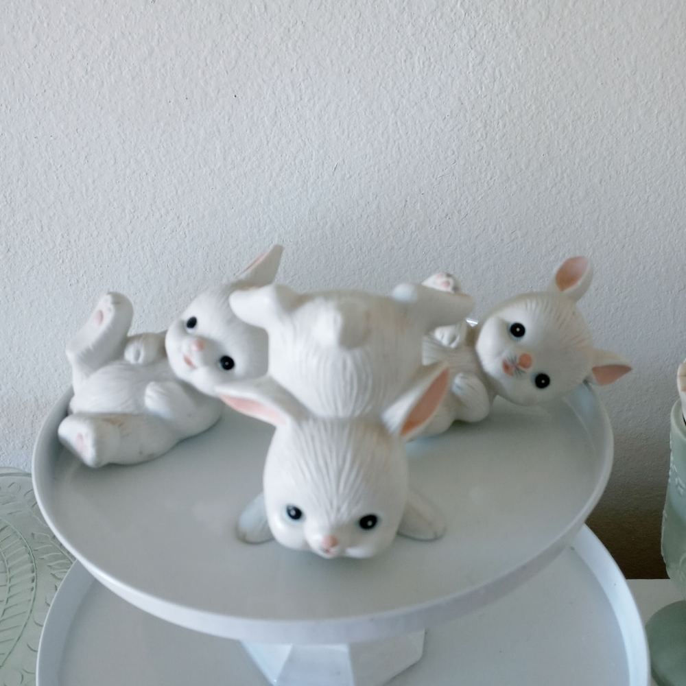 Three Adorable! Vintage White Rabbit Figurines